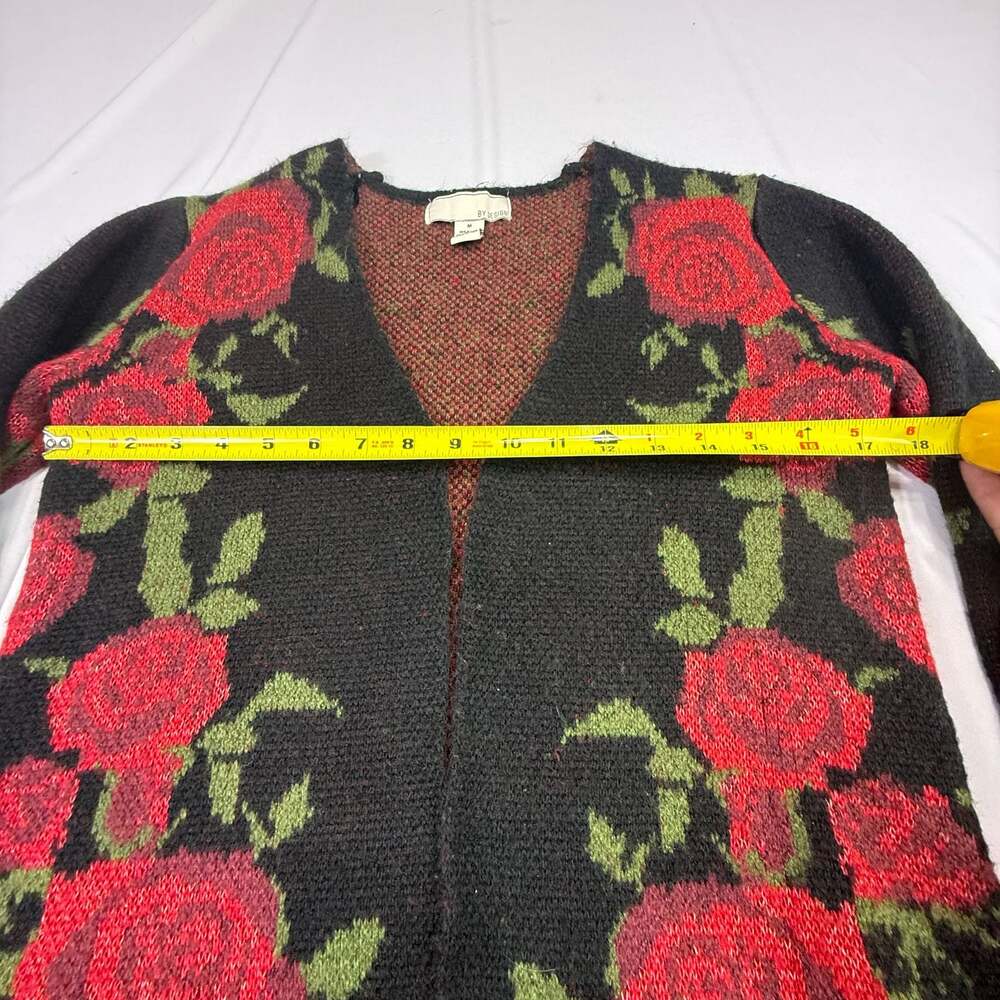 By Design Red Rose Floral Open Front Long Cardigan Sweater Size M - Picture 8 of 10